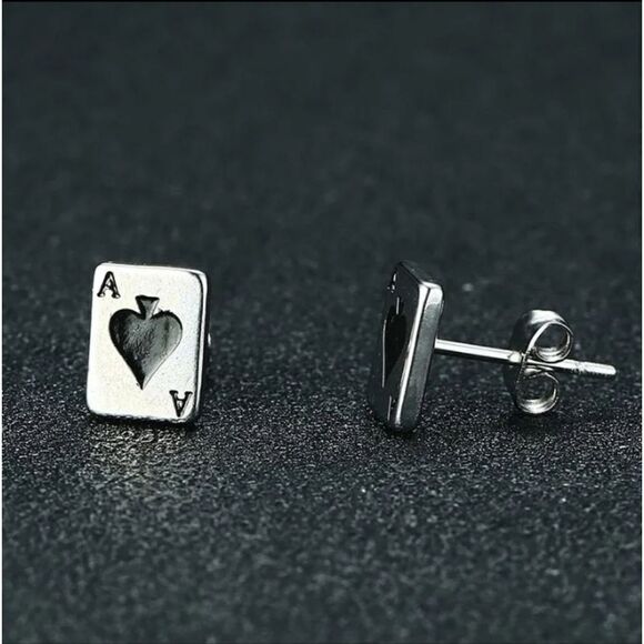 Stainless Steel Ace of Spade Stud Earrings Unisex - Picture 5 of 7